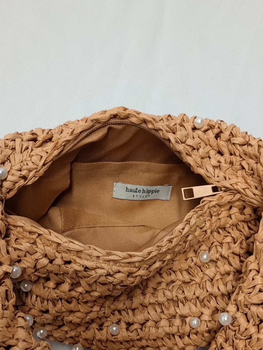 Haute Hippie Pearl-Embellished Woven Straw Tote NWT - Picture 2 of 2